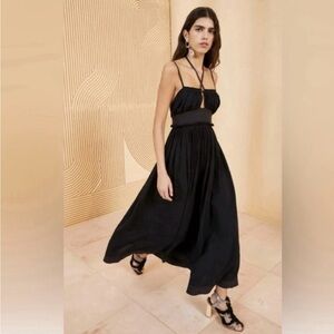 Ulla Johnson Freya Cutout Cotton Jersey Dress Midi Black Tie-Neck Size 4 Small